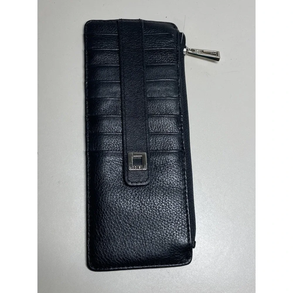 LODIS Black Julia Long Stacker Organizer Leather ID Card, RFD  Zip Top Wallet
